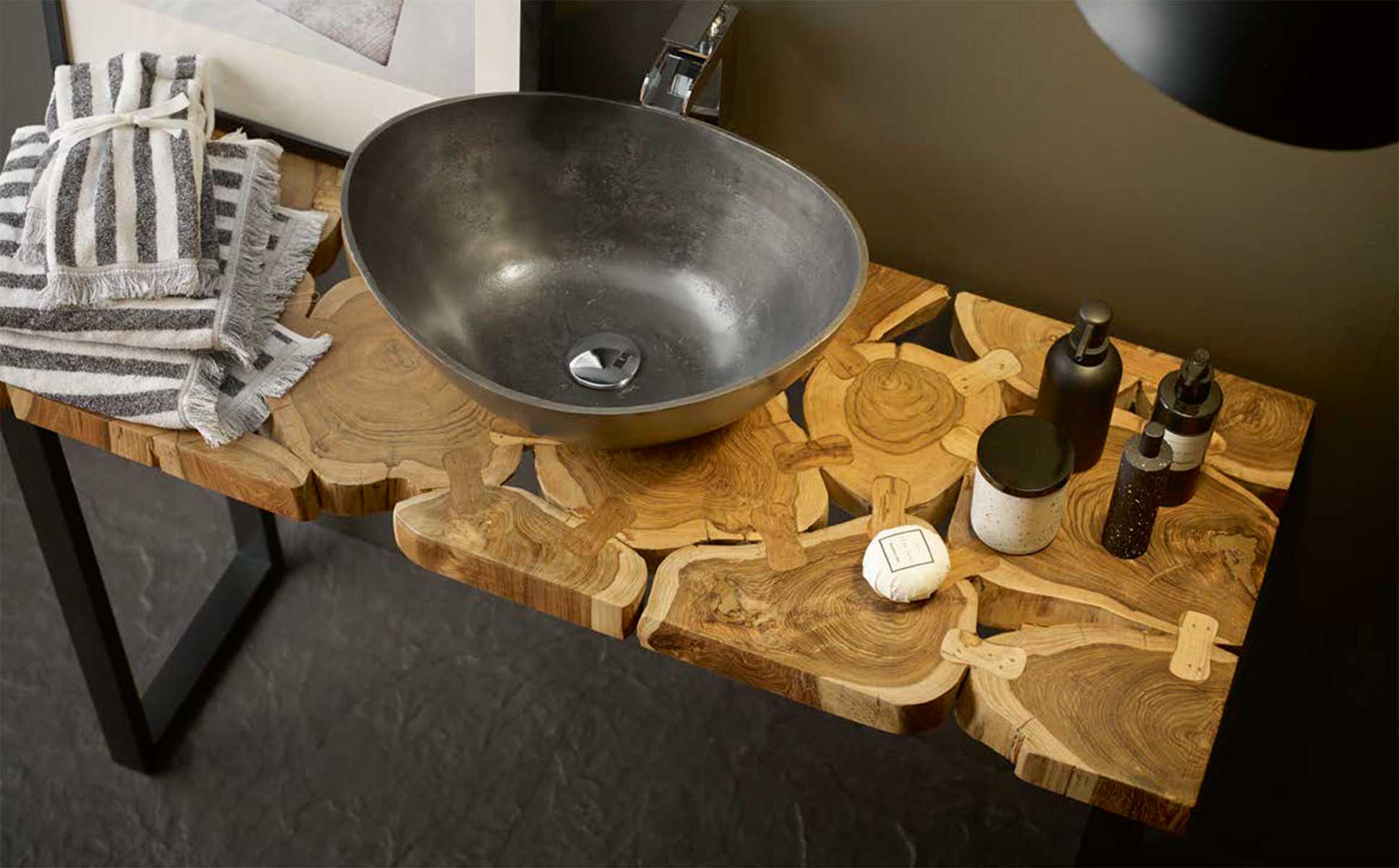 Teak log worktop