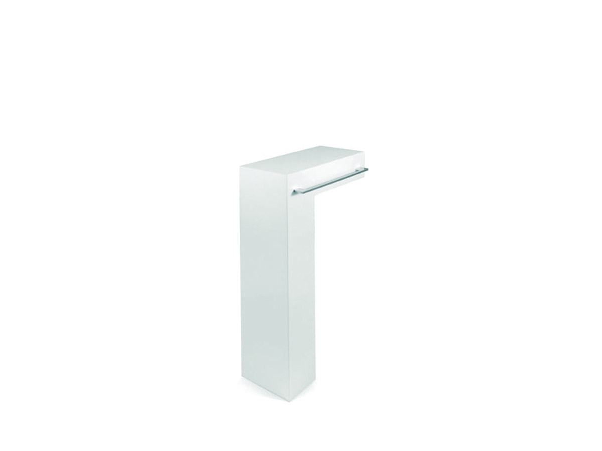 White pedestal with towel rack